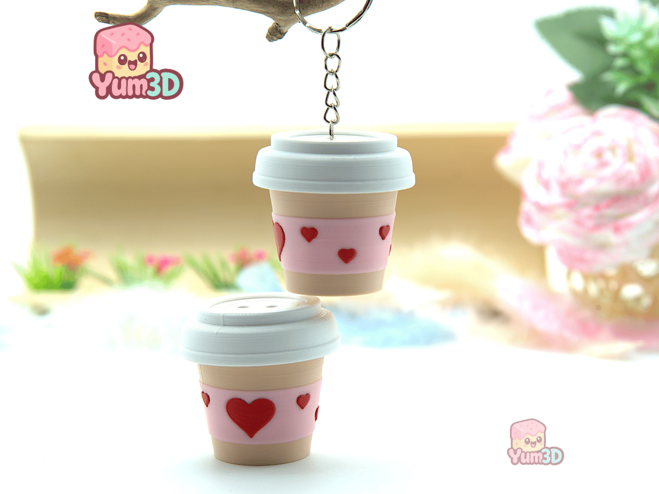 ☕ Yum3D Valentine Coffee Cup Fidget Clicker Keychain - Cute
